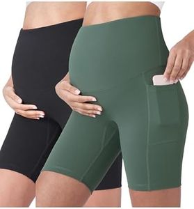 POSHDIVAH Maternity Biker Shorts 2PCS Black Crab Green 8" Large