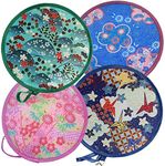 MXY Foldable Fan Round Japanese Style Summer Handheld Folding Fans Festival Wedding Party Decor Home Personal Decoration 4 Units Different Beautiful Patterns