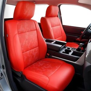 Carlimeki Leather Seat Covers Custom Fit for Tundra 2026 2025 2024 2023 2022 CrewMax SR, SR5, Limited, Platinum, 1794 Edition, TRD Pro, Capstone - Premium Faux Leather Fully Covered - Camo Red