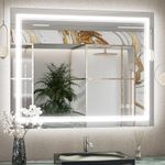 TokeShimi 40x32 Inch Bathroom LED Mirror Front Lighted Backlit Vanity Mirror with Double Light Strip 3 Colors CRI 90+ Anti-Fog Memory Funtion Wall Mount Make up Mirror for Bathroom Decor