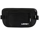 Travel Money Belt Waist Wallet RFID Blocking, Anti-Theft Passport Holder, Hidden Waist Stash for Men Women, Black (2 Credit Card RFID Blocking Sleeves Bonus) by LANNEY