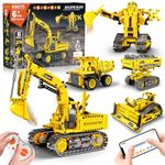 HOGOKIDS 5-in-1 Technic RC Building Toys - App & Remote Control Building Set for Kids Engineering Bulldozer/Excavator/Robot/Dump Truck/Lift Truck STEM Construction Gift for 6-12+ Years Old Boys Girls