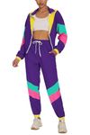 UOUA 80s Outfits for Women 90s Costume for Halloween 2 Piece Long Sleeve Color Block Windbreaker Jacket Track Suit Set Purple L