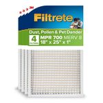 Filtrete 18X25X1 Air Filter, MPR 700, MERV 8, Clean Living Dust, Pollen and Pet Dander Reduction 3-Month Pleated 1-Inch Air Filters, 4 Filters