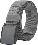 LionVII Elastic Stretch Belts for Men and Women with No Metal Plastic Buckle for Work and Travel Trim to Fit 27-46" Waist, Gray, Large