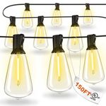 150FT Outdoor String Lights with LED Edison Bulbs Dimmable, Waterproof Exterior Patio Lights, Connectable Shatterproof ST38 Hanging Lights for Backyard Garden Balcony Party, 2700K Warm White