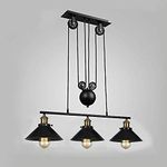 Industrial Vintage Pendant Light, Retro Pulley Suspended Rise and Fall Hangging Light E27 Antique Adjustable Black Metal Water Pipe Chandelier, Lamp for Kitchen Island Bar Hallway Dining Room