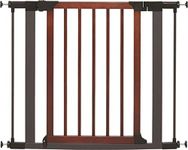 Steel Pet Gate w/ Textured Graphite Frame & Decorative Wood Door, 29H x 28-38W Inches