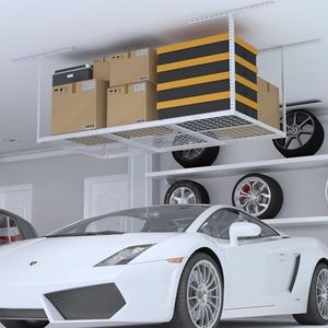 eShelf 3x6ft Overhead Garage Storage Rack, Heavy duty metal garage ceiling storage rack, 22''-40" Adjustable Ceiling Dropdown, 450lbs Loading Weight Capacity, White