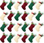 Jerify 24 Pcs Mini Christmas Stockings 3.94 Inch Knitted Stocking Small Xmas Christmas Hanging Stocking Little Rustic Christmas Tree Ornaments for Home Party Holiday Decor (Wine Red, Beige, Green)