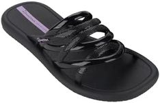 Ipanema Meu Sol Womens Slides - Criss Cross Strappy Slip-On Sandals for Women, Dressy Slides, Summer Dress Sandals, Summer Flats with Cushioned Footbed, Slides for Women, Black/Lilac, Size 9