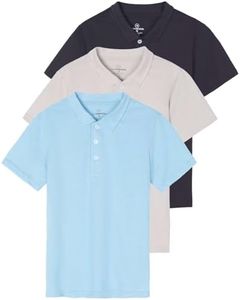 Real Essentials 3 Pack Boys Uniform Short Sleeve Polo Shirts T Kids Button Tops Tees Childrens Plain Girls Graduation Youth School Collared Cotton Summer Teen, 4-5