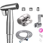 Stainless Steel Hand Shower Bidet, Stainless Steel Muslim Shower and Baby Diaper Spray Kit, with Faucet Dispenser, Hose and Wall Hook or Holder