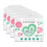 ATTITUDE Baby Diapers, Eco-friendly, Safe for Sensitive Skin, Chlorine-Free & Leak-Free, Plain White, Newborn (Up to 11 lbs / 5 kg), 112 Count (4 packs of 28)