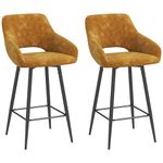 HOMCOM Bar Stools Set of 2, Velvet-Touch Fabric Counter Height Bar Chairs, Kitchen Stools with Steel Legs for Dining Area, Kitchen Island Barstools, Brown