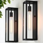 Extra Large Outdoor Exterior Wall Lights for House 2-Pack, 15.8'' Waterproof Matte Black Front Porch Lights, Rectangular Outdoor Wall Sconce Lantern for Patio Entryway Garage, Bulb Not Included