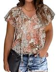 IN'VOLAND Womens Plus Size Boho Floral Print Tops Casual V Neck Short Sleeve 2023 Summer Drawstring Blouses Shirts