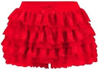 Women Y2K Lace Multi-Layered Bloomers, Lolita Ruffle Shorts, Sexy Short Pumpkin Pants, Elastic Waist Sweet Pettipants (US, Alpha, 3X-Large, Regular, Regular, Red)