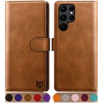 SUANPOT for Samsung Galaxy S22 Ultra with RFID Blocking Leather Wallet case Credit Card Holder,Flip Folio Book Phone case Shockproof Cover Women Men for Samsung S22 Ultra case Wallet Light Brown