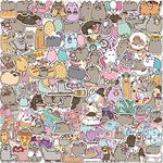 Pusheen Stickers, 100pcs Cute Fat Cat Stickers for Water Bottle, Scrapbook, Guitar, Vinyl Waterproof Aesthetic Funny Animal kitty Decals pack, Cat Merchandise Stuff for Kids Adults Teen