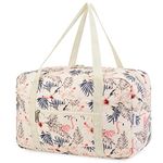 for Ryanair Airlines Cabin Bag 40x20x25 Underseat Foldable Travel Duffel Bag Holdall Tote Carry on Hand Luggage Overnight for Women and Men 20L (Beige Flamingo)