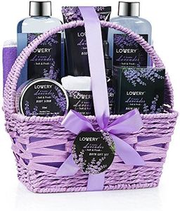 Spa Gift Basket, Luxury 9pc Bath & Body Set For Women & Men, Lavender & Jasmine Scent With Shower Gel, Bubble Bath, Lotion, Bath Salt, Body Scrub, Massage Oil, Loofah & Basket