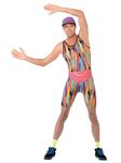 Smiffys Aerobics Instructor Costume, Multi-Coloured with Bodysuit, Hat & Bum Bag, 1990's Fancy Dress, 1990s Dress Up Costumes