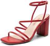 DREAM PAIRS Women's Heels Chunky Block Strappy Square Open Toe Ankle Buckle Heeled Sandals Wedding Party Dress Shoes Indie,Size 11,Red-Pu,SDHS2428W