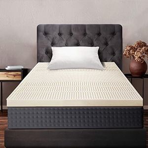 Mona Bedding Pure Natural Latex Mattress Topper, 7 Zone Bed Mattress Protector Pad with Removable Cover Breathable Air Cells Underlay Protector Mat 5cm Thick KingSingle Size KS 203cm x 106cm