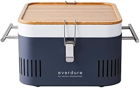 Everdure CUBE Portable Charcoal Grill, Tabletop BBQ, Perfect Tailgate, Beach, Patio, or Camping Grill, Lightweight & Compact Small Grill with Preparation Board & Food Storage Tray, Graphite