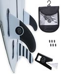 Ho Stevie! Thruster Surfboard Fins (3 Fins) - FCS or Futures Sizes, with Fin Bag, Screws, Wax Comb and Fin Key (Black with White Stripes, Futures)