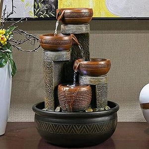 Handunmi 15.7" H 4-Tier Indoor Tabletop Waterfall Fountain with LED Lights Desktop Fountains Calming Sound for Home Office Decor (15.7ihch)