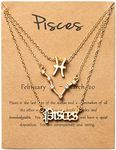 PANTIDE 3Pcs Pisces Zodiac Layer Necklaces for Women Retro 14K Gold Plated 12 Constellation Pendant Necklaces Exquisite Letter Horoscope Old English Zodiac Sign Necklace Jewelry Birthday Gift