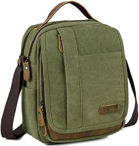 VASCHY Bolsos Hombre, Bolso Bandolera Pequeño Bolsa Mensajero Vintage Bolsos Hombre Piel Lona Bolsos Messenger para Escuela Trabajo Viajes, Regalo del Día del Padre, Verde