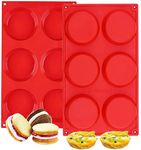 Silicone Muffin Top Pans, 2 Pack Non-stick 3" Whoopie Pie Baking Pan 3 Inch Round Tray Silicone Egg Sandwich Molds for Mini Cakes Biscuits Egg Cloud Bread Buns English Muffins Breakfast Sandwiches