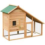 PawHut 62x26x47 Inches Rabbit Hutch Chicken Coop Wooden Poultry Hen House Small Animal Pet Cage with Outdoor Run and Ramp