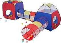 Kids Play Tent,PoP Up Tent with Tunnel 4 in 1 Pop Up Kids Play Tent Tunnel Ball Pit PlayHouse with 2 colourful Tunnel 2 Tents & Zipper Storage Bag for Boys,Girls, Babies -Indoor Outdoor Use