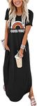 Women Sunshine and Whiskey Sundress Sleeveless Beach Cover Up Tank Split Maxi Summer Dress with Pockets, Short Sleeve-black, XX-Large