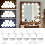 LED Vanity Mirror Lights with 12 Stick On Dimmable Bulbs, 3000K 4500K 6500K & 10 Brightness Levels Adjustable, Plug in USB Cable, Hollywood Style Mirror Lights for Makeup Desk Bathroom Dressing Room