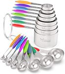 Measuring Cups & Spoons Set of 16, Wildone Premium Stainless Steel Measuring Cups and Measuring Spoons with Colored Silicone Handle, Including 8 Nesting Cups, 8 Spoons, for Dry and Liquid Ingredient