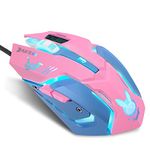 Lovely Wired USB Computer Mouse,7 Colors Backlit,Silent Buttons,2400 DPI for Girls,Students (Blue Pink)