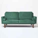 HOMESCAPES Velvet Sofa Bed Dark Green 3 Seater Sofa Click Clack Bed Sleeper with Armrests Retro Range ‘Stanley’ Bed Settee on Wooden Legs for Study Guest and Living Room