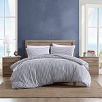 Nautica- Twin Duvet Cover, Cotton Reversible Bedding with Button Closure, Casual Home Décor for All Seasons (Coleridge Stripe Charcoal, Twin)