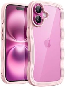 JETech Wavy Case for iPhone 16 Plus 6.7-Inch, Cute Wave Frame Curly Shape Shockproof Phone Cover for Women and Girls, Clear Hard PC Back (Light Pink)