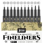 JZMAX Black Fineliner Pens Set Art Supplies - 12 Pack Fineliners Technical Drawing Pens- Microliner Art Pens for Artist, Brush Pens for Handwriting, Calligraphy, Sketching, Illustrations, Drawing