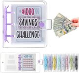 1000 Money Saving Challenge with 25 Binder Mini Money Savings Challenge Book with Envelopes Budget Saving Cash for Budgeting Planner Teacher Graduation Gift Kid Home School Favor(1 Pcs, Purple)