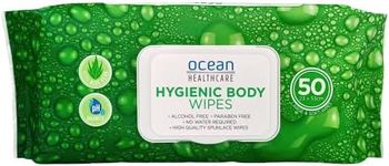 Ocean Healthcare Hygienic Body Wipes | Cleans without water | pH balanced | Alcohol free | Paraben free | Aloe Vera & Chamomile | Soft & thick | Camping | Adult wipes | Waterless cleansing | 50pk