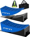 RV Leveling Blocks Ramp Kit, 2 Packs Camper Leveler System for Travel with Two Chocks, 2 Anti-Slip Mats, 1T Bubble Level and Carry Bag, Up to 35000 LBS, Easier & Faster to Level Camper-Blue-A