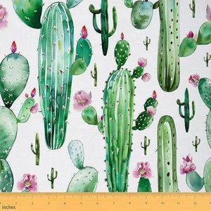 Feelyou Cactus Outdoor Fabric by The Yard, Natural Boho Succulent Thorny Plants Upholstery Fabric for Chairs, Botanical Green Plants Decorative Fabric for Home DIY Projects, 1 Yard, Green