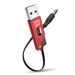 TUNAI Firefly Chat LDAC Bluetooth Adapter - HiFi Wireless Bluetooth 5.0 Receiver with USB DAC 3.5mm AUX for Car/Home Stereo Music Streaming & Hands-Free Calls - Auto On, No Charging Needed (Red)